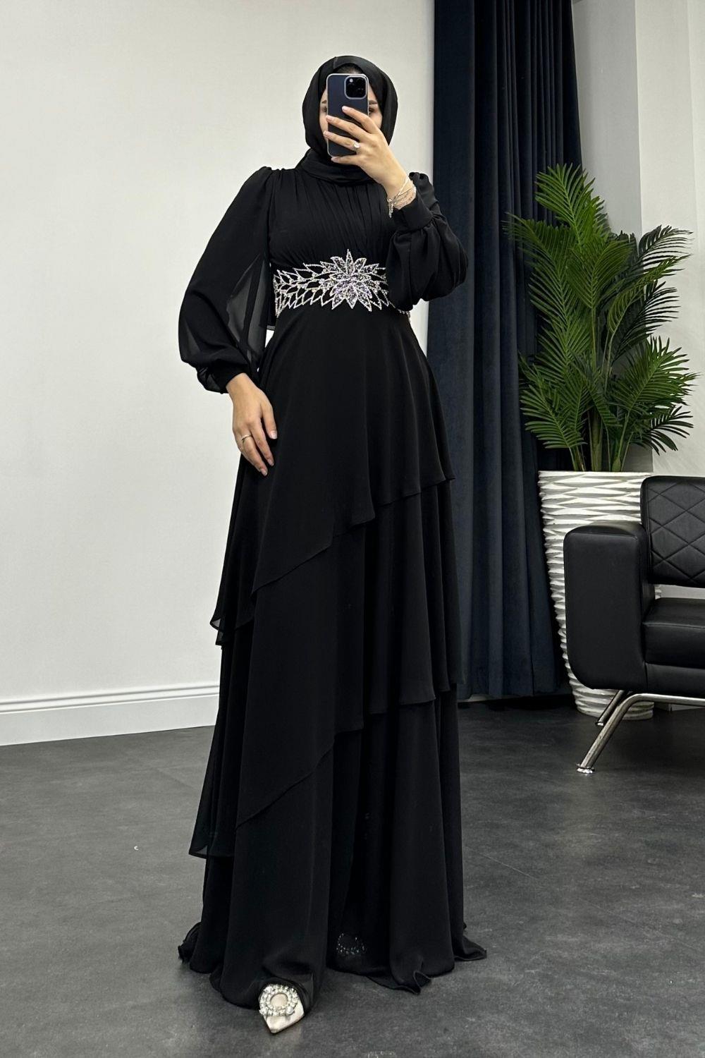 Kat Kat Taş İşlemeli Abiye Siyah 4521 