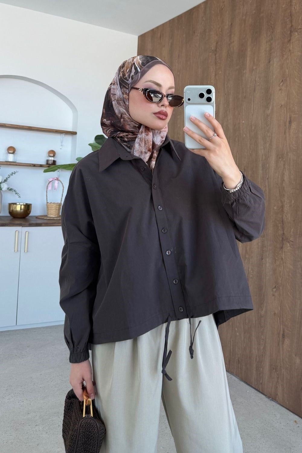 Oversize Poplin Gömlek Kahverengi 4530 