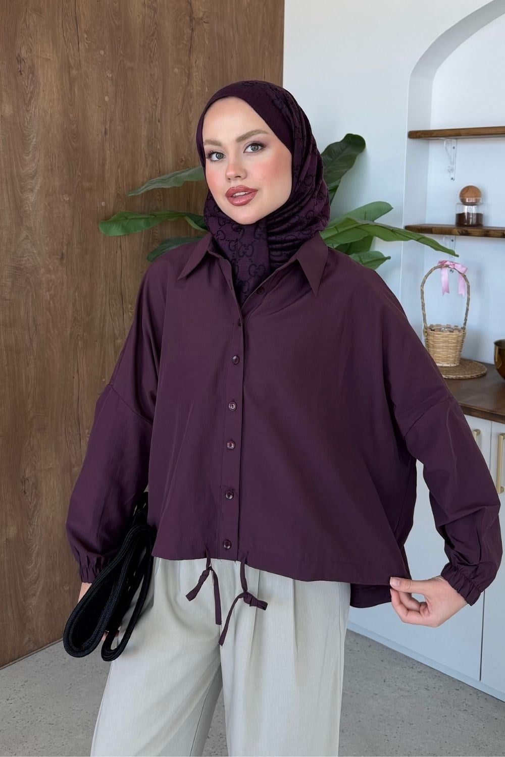 Oversize Poplin Gömlek Mürdüm 4530 