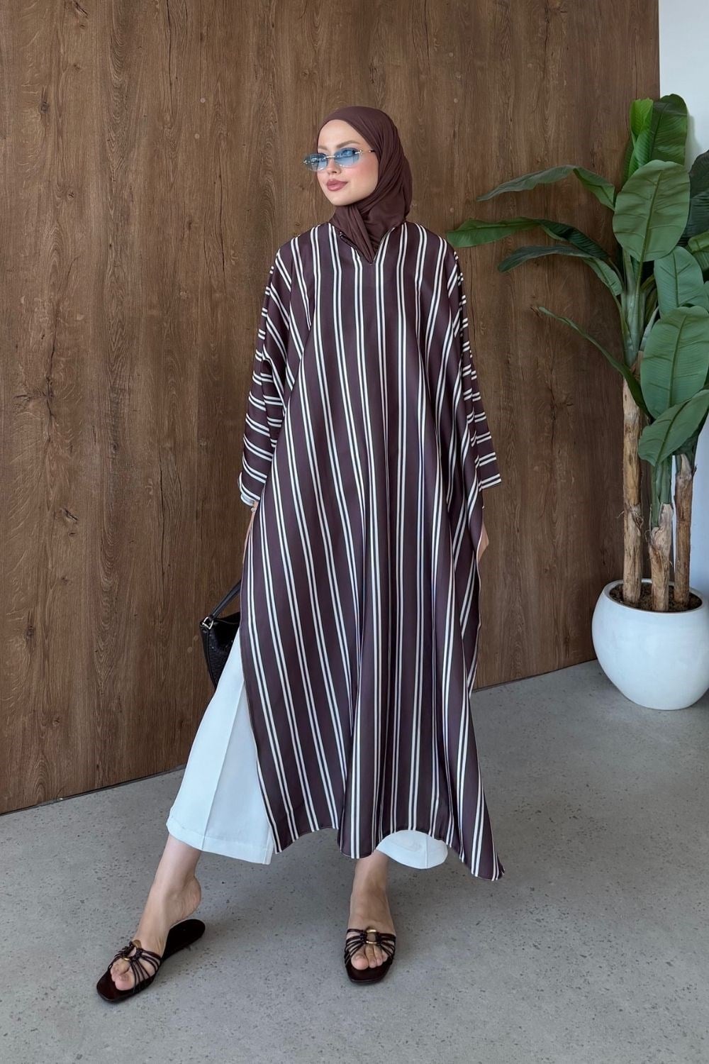 Vibe Çizgili Tunik Kahverengi 4536 
