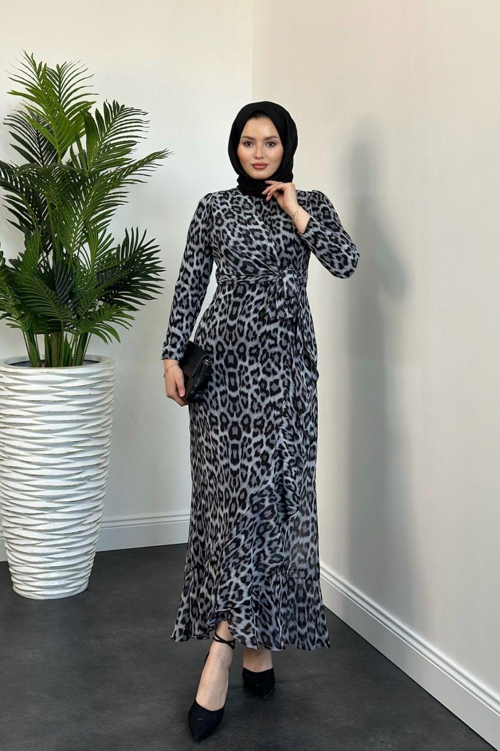 Desenli Bağlamalı Abiye Gri 45450 