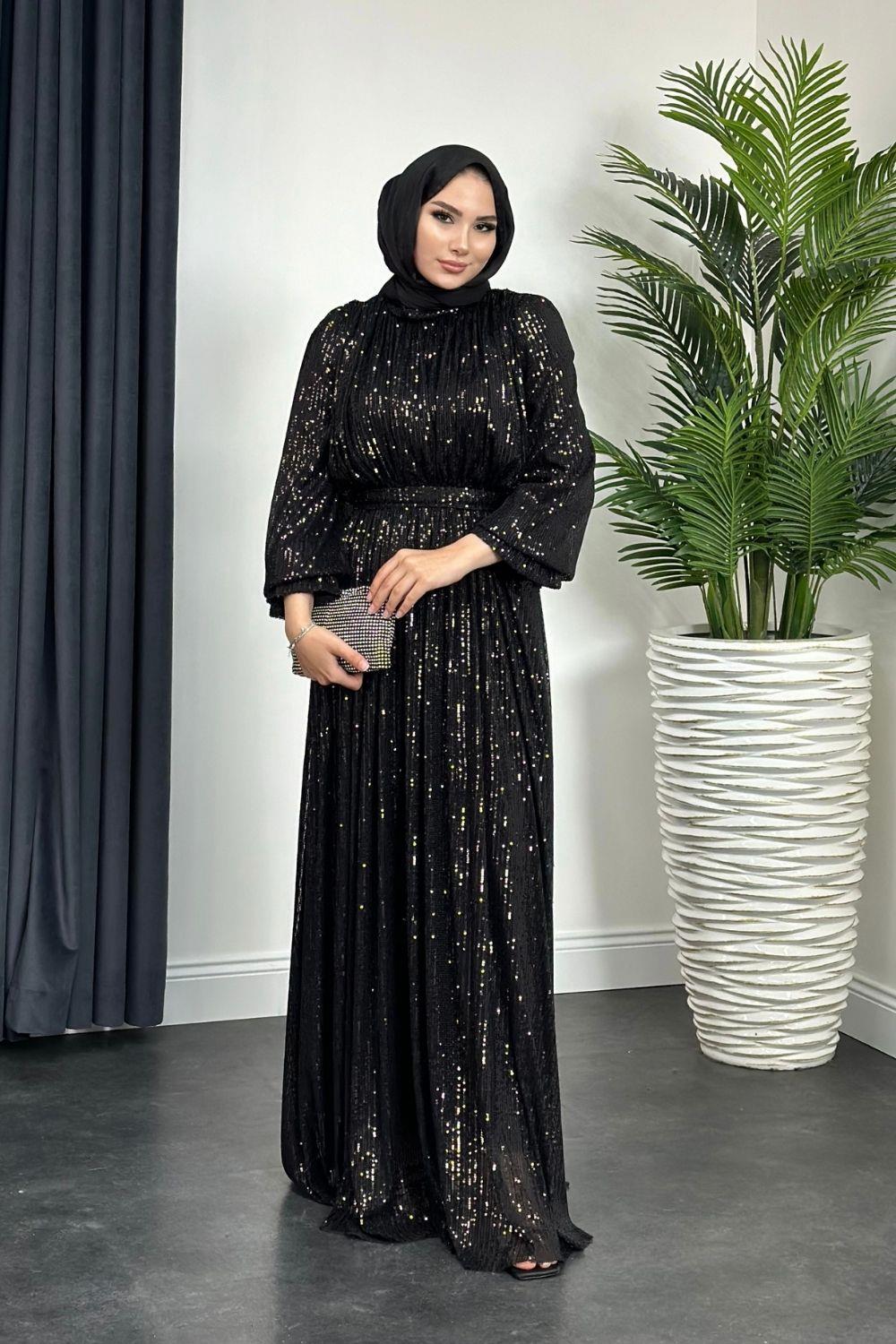 Full Payet İşlemeli Abiye Siyah 4566 