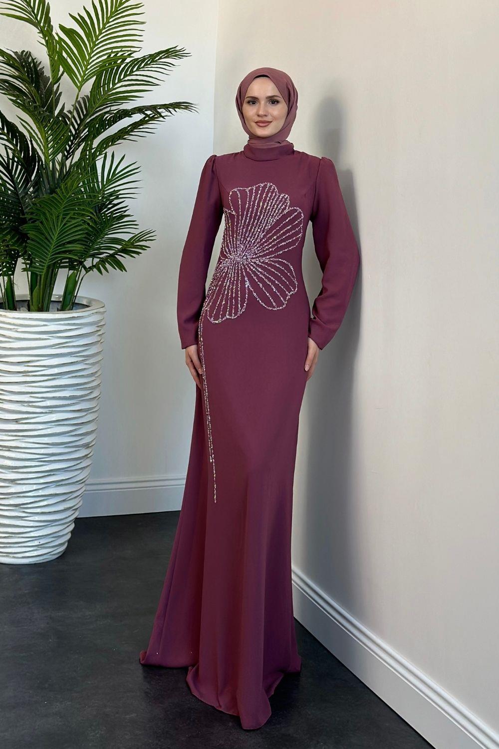 Meyra Yanı Taş Abiye Mürdüm 4599 