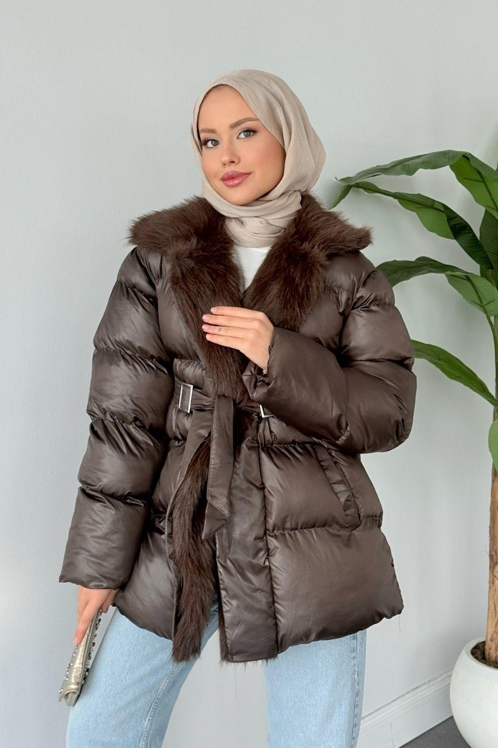 Troy Kürklü Şişme Mont Kahverengi 46050 