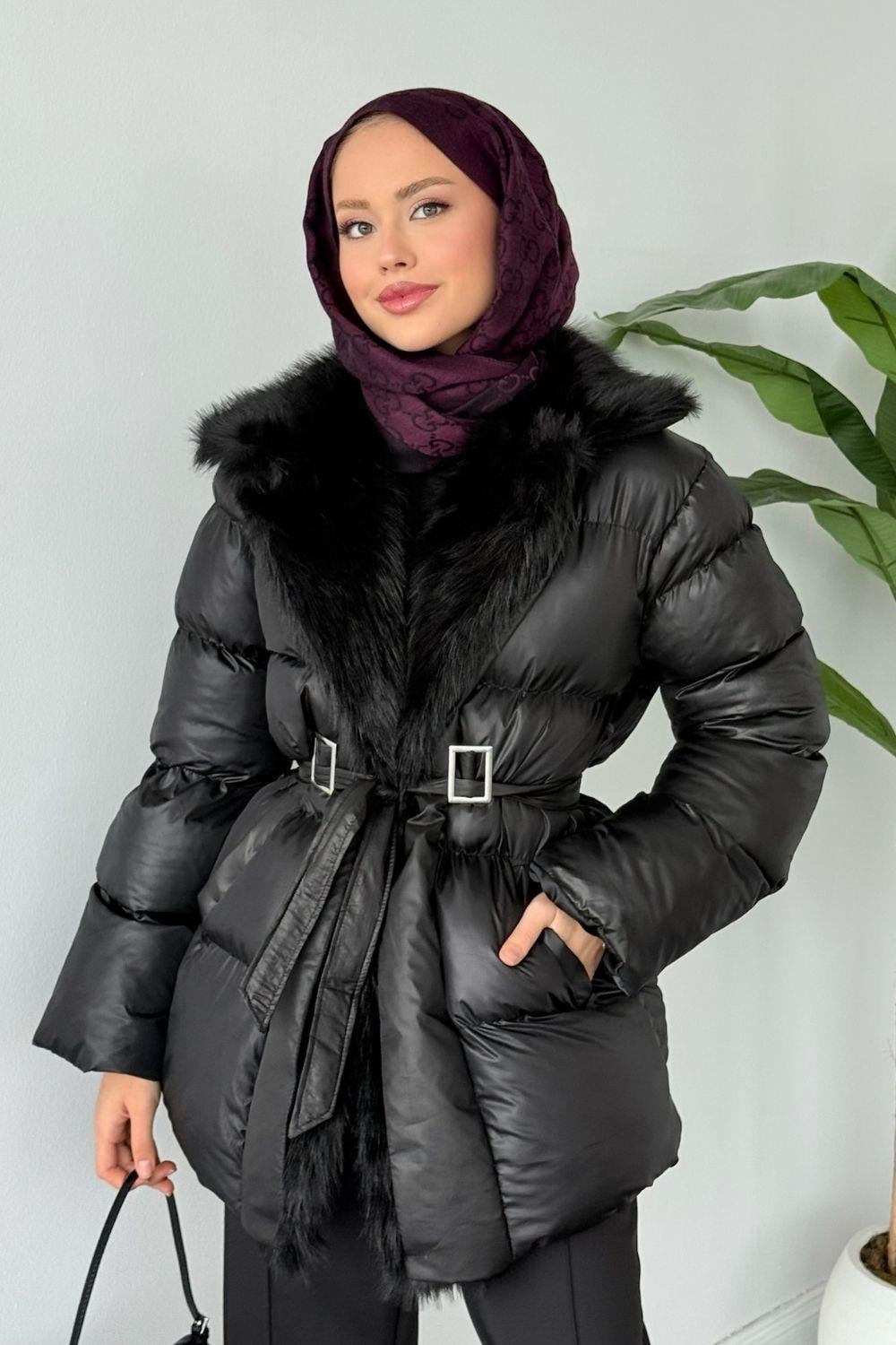 Troy Kürklü Şişme Mont Siyah 46050 