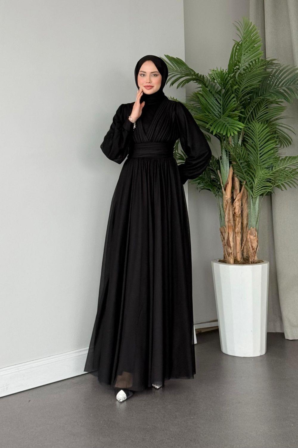 Doğa Tül Abiye Siyah 4632 