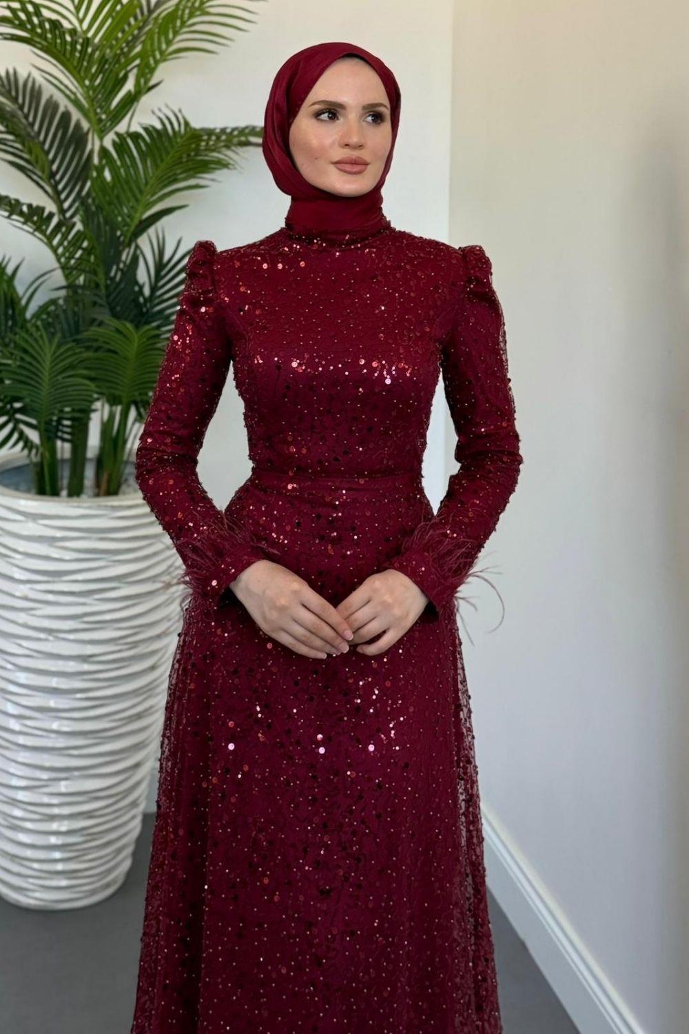 MASAL TAŞ DETAYLI ABİYE Bordo 4652 