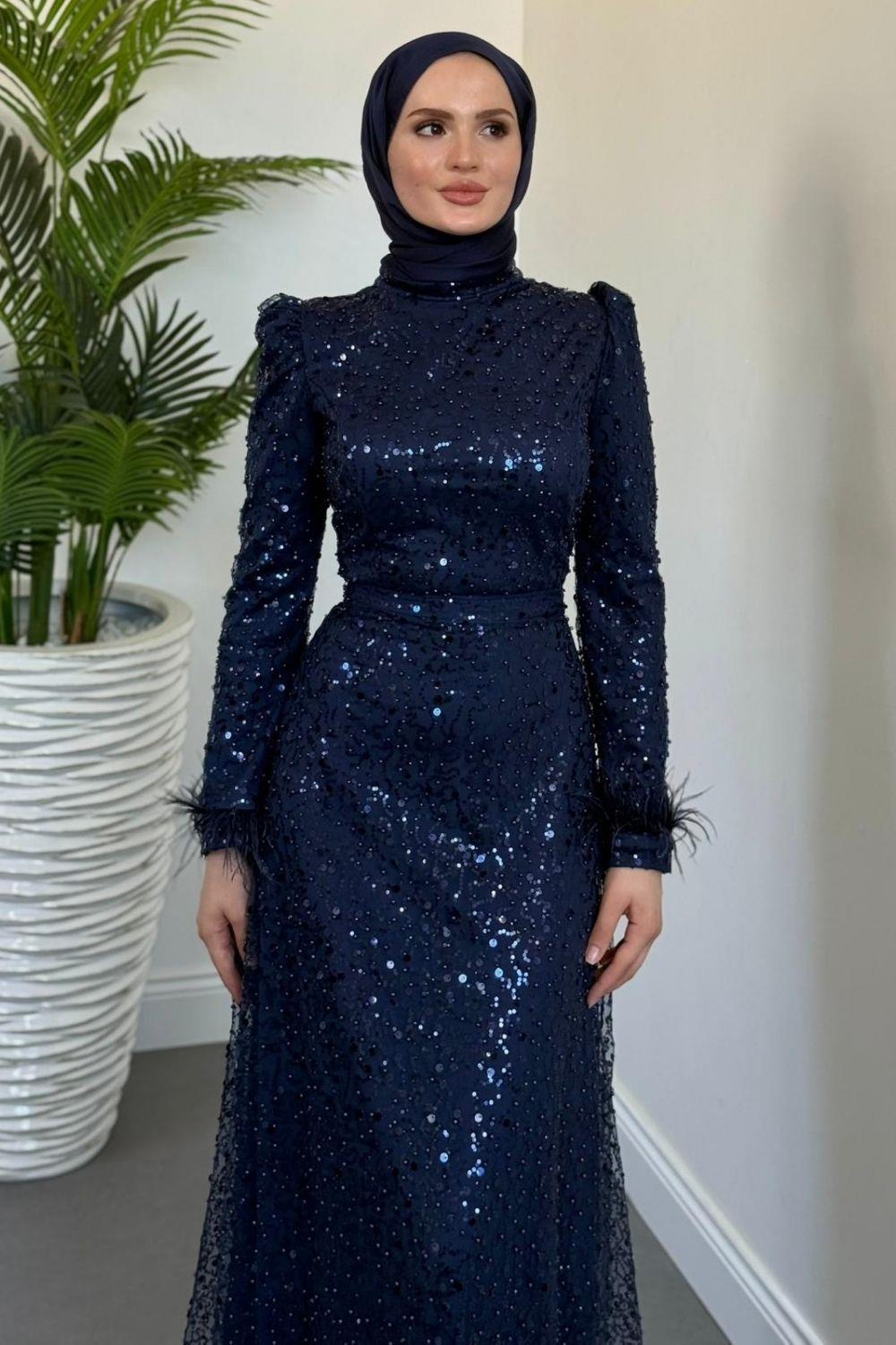 Masal Pul Detaylı Abiye Lacivert 4652 