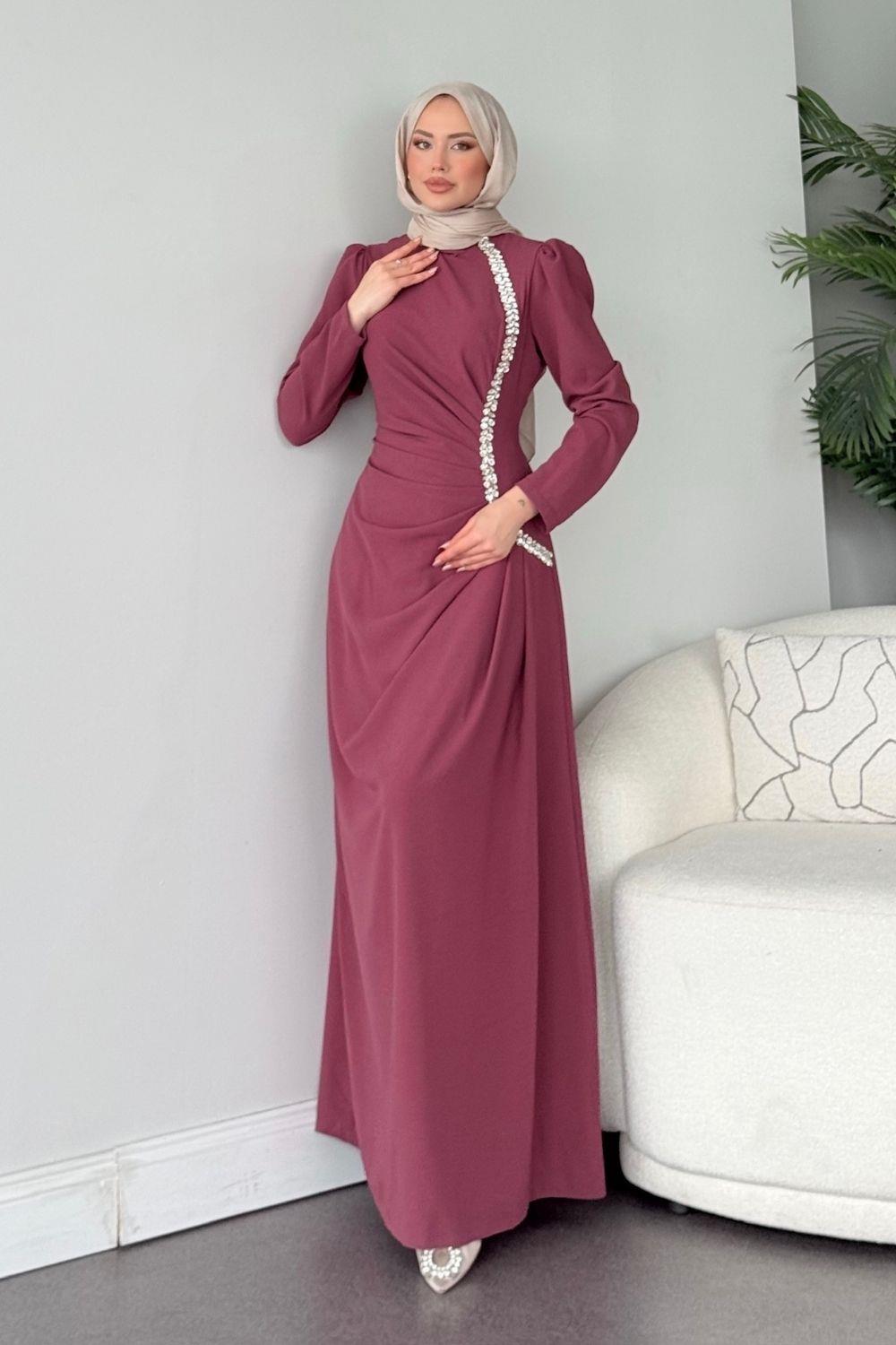 Sole Taşlı Abiye Mürdüm 4657 