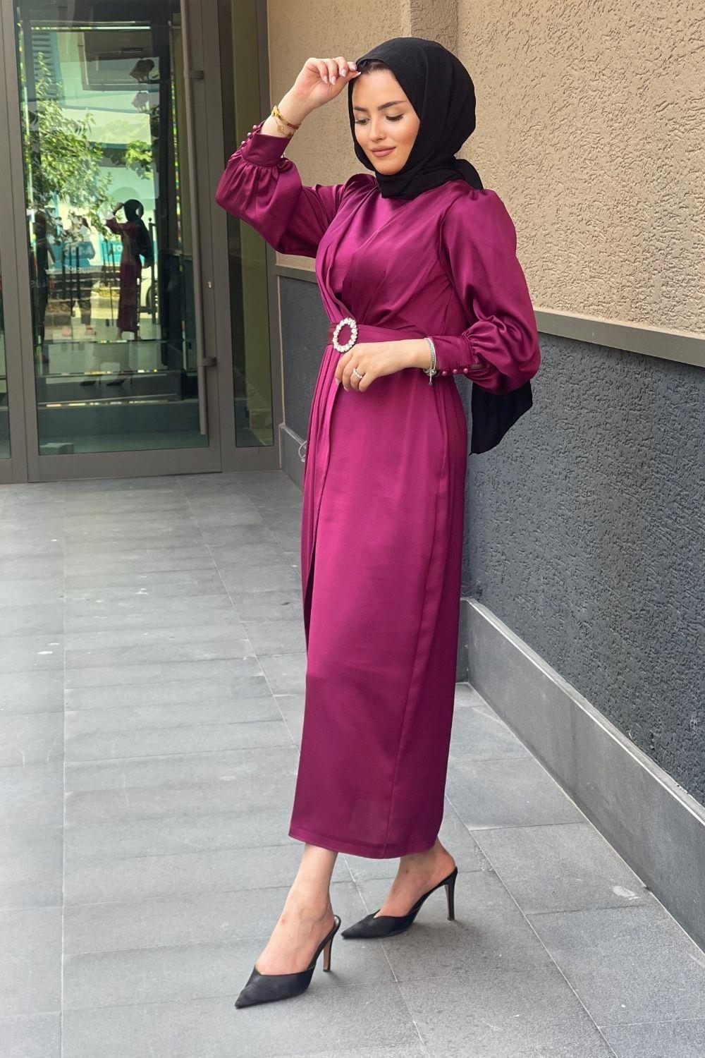Kruvaze Taşlı Sten Abiye Bordo 4662 