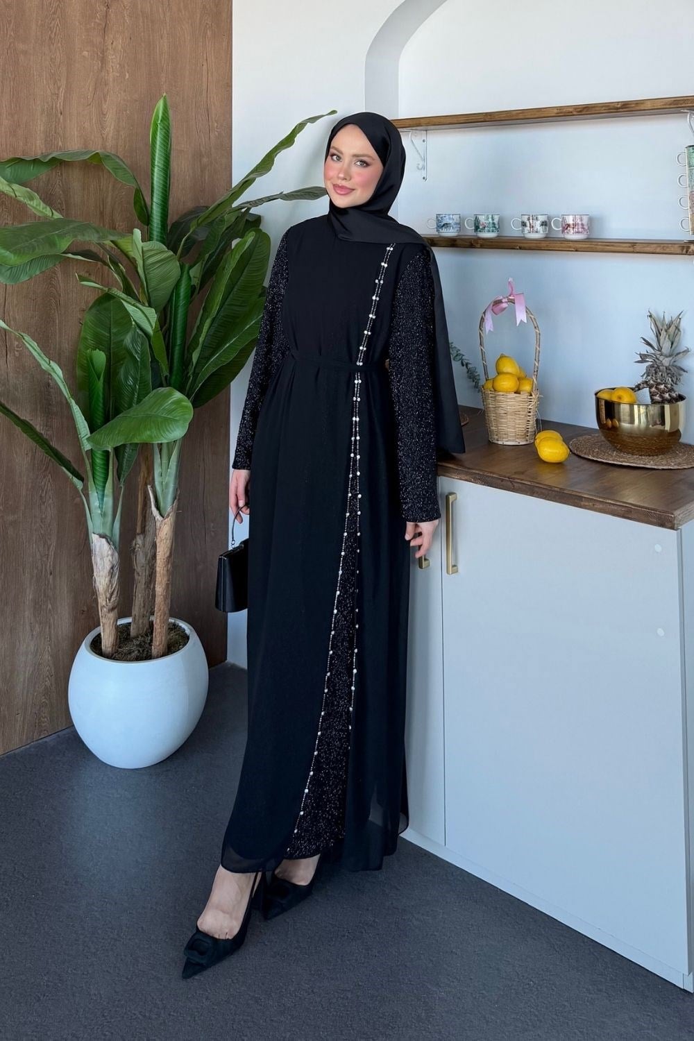 Valeriaa Yanı Yırtmaçlı Abiye Siyah 4708 