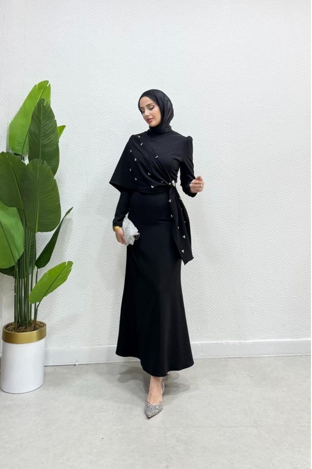 Hilary Drape Detay Abiye Siyah 4725 