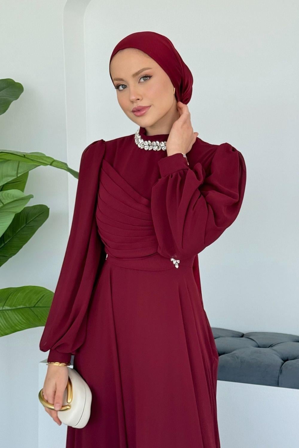 Başak Şifon Abiye Bordo 47490 