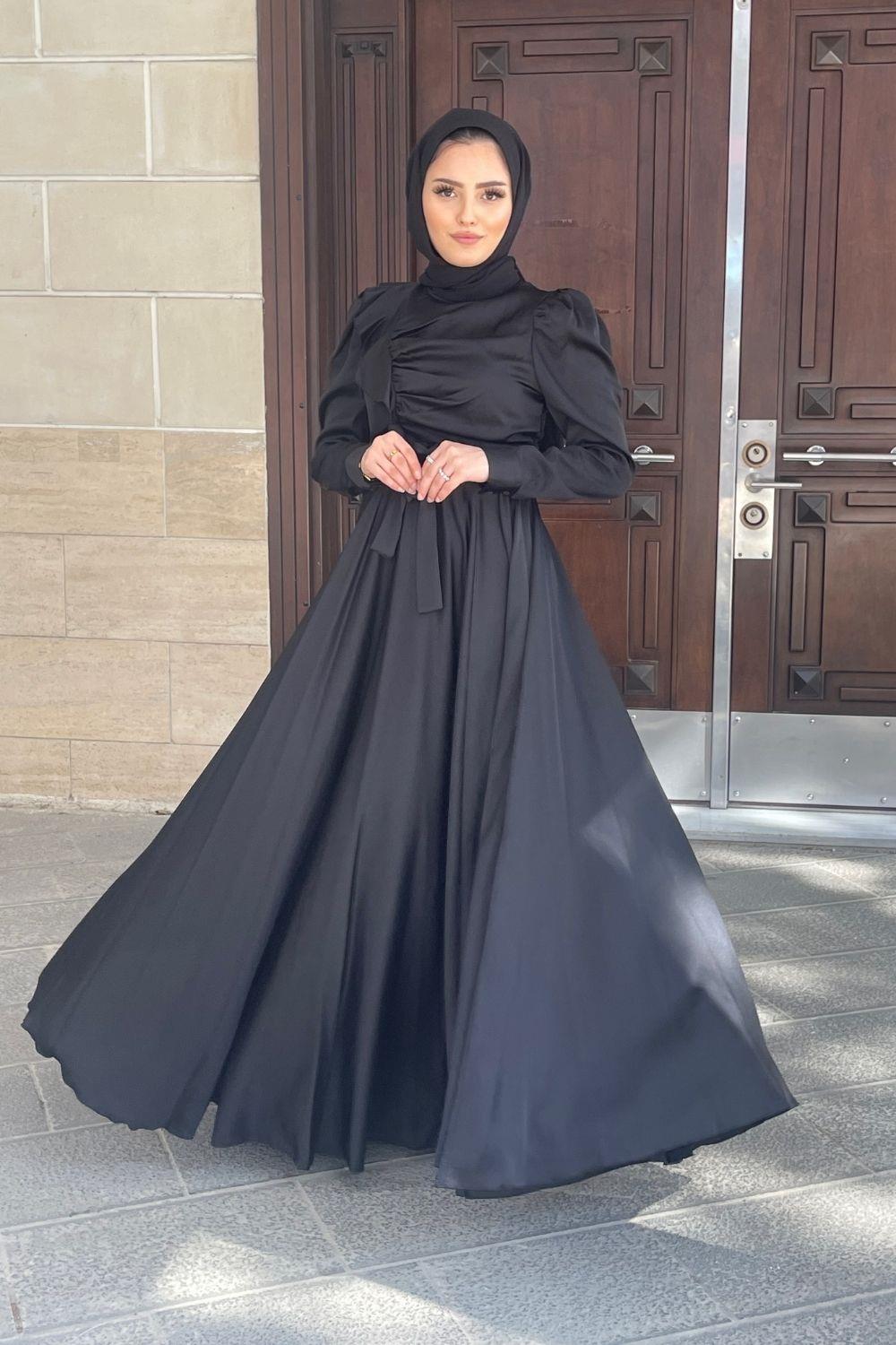 Gögüs Drape Saten Abiye Siyah 4754 