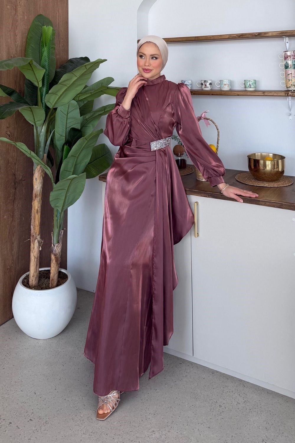 Caroline Taşlı Abiye Gül Kurusu 4805 
