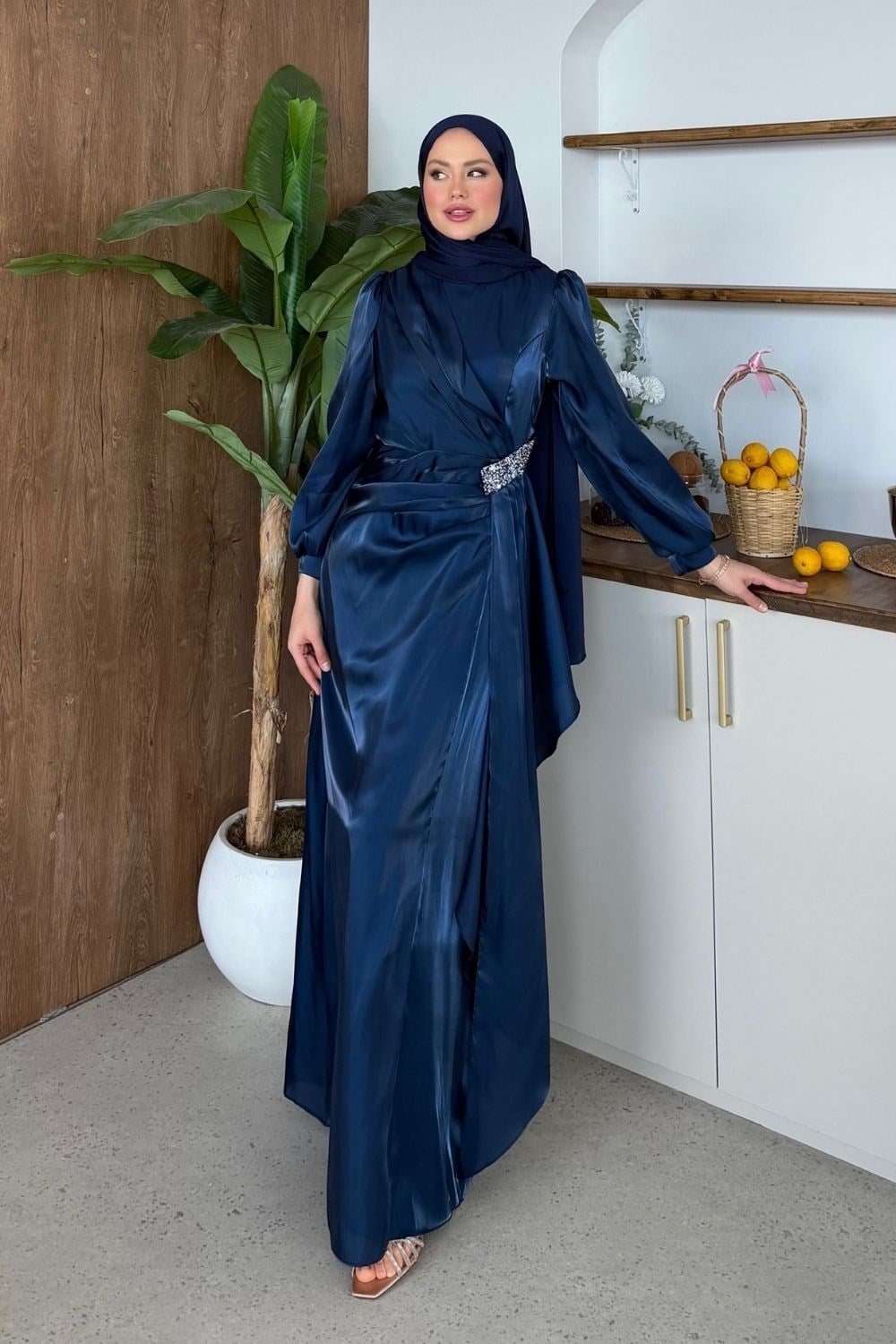 Caroline Taşlı Abiye Lacivert 4805 