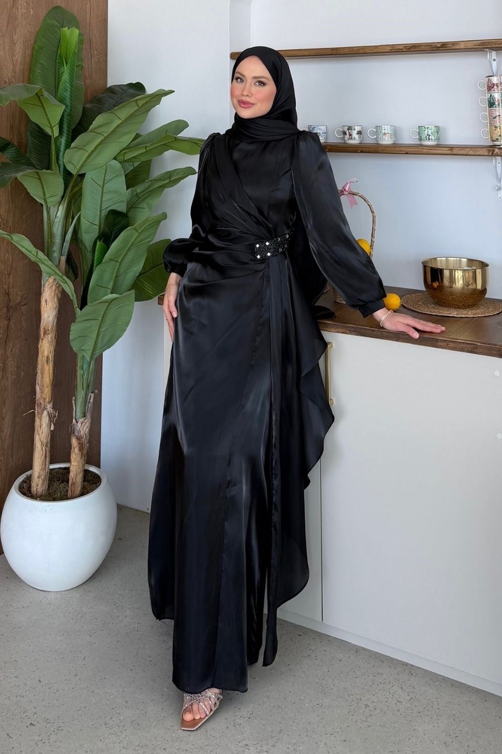 Caroline Taşlı Abiye Siyah 4805 