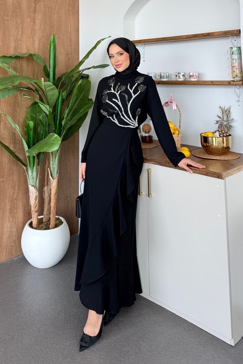 Sarmaşık Abiye Siyah 4811 