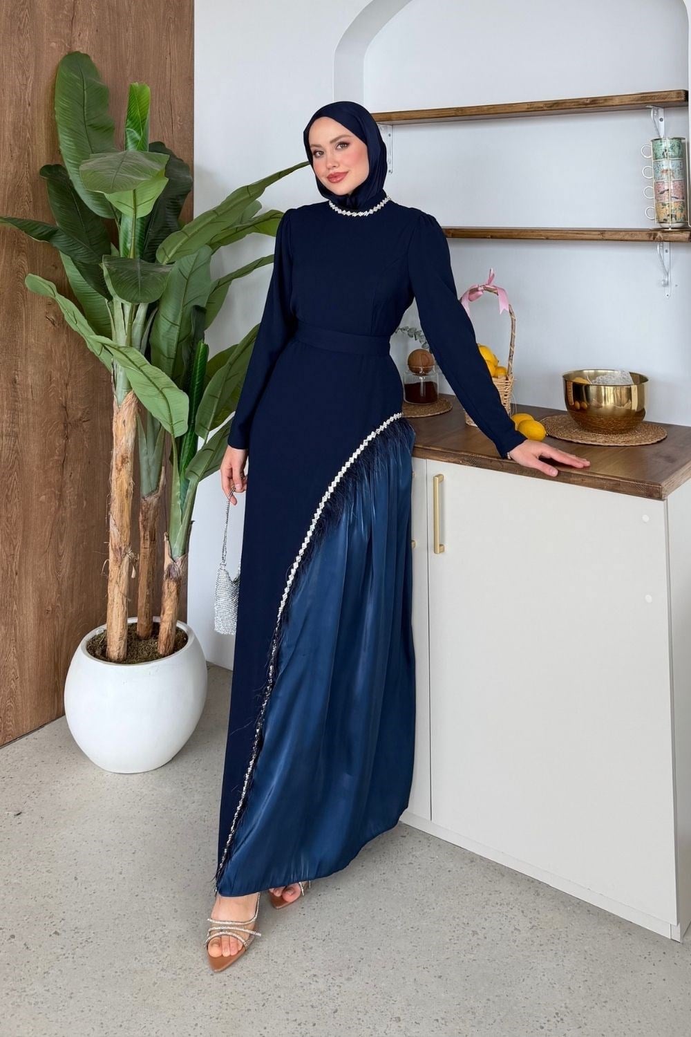Pare Taşlı Abiye Lacivert 4833 