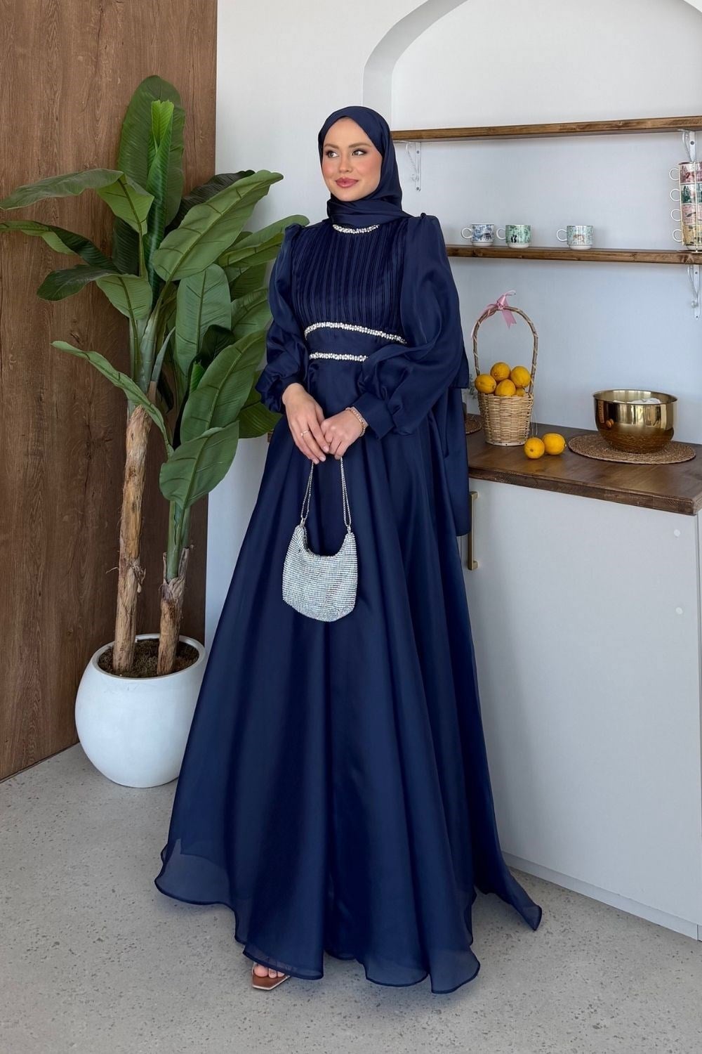 Sophie Taş Detay Abiye Lacivert 4870 