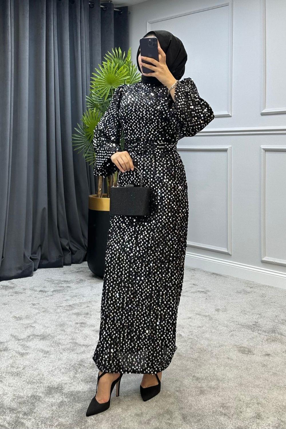 Kırçıllı Payetli Abiye Gri 4873 