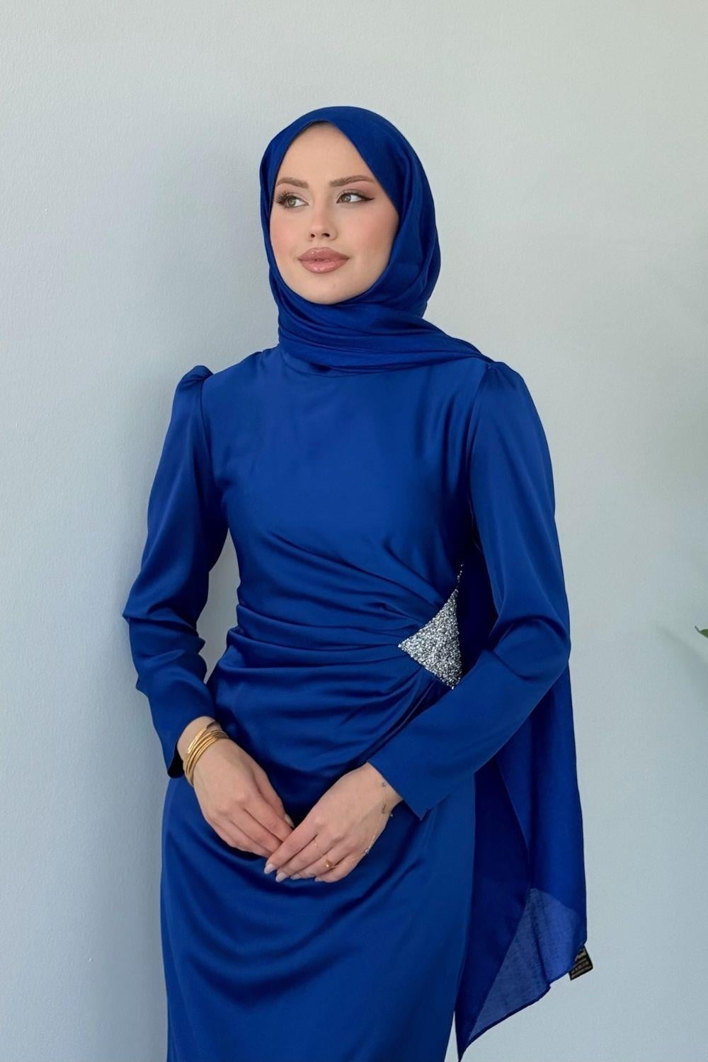 Arsu Beli Taşlı Abiye Saks 4898 