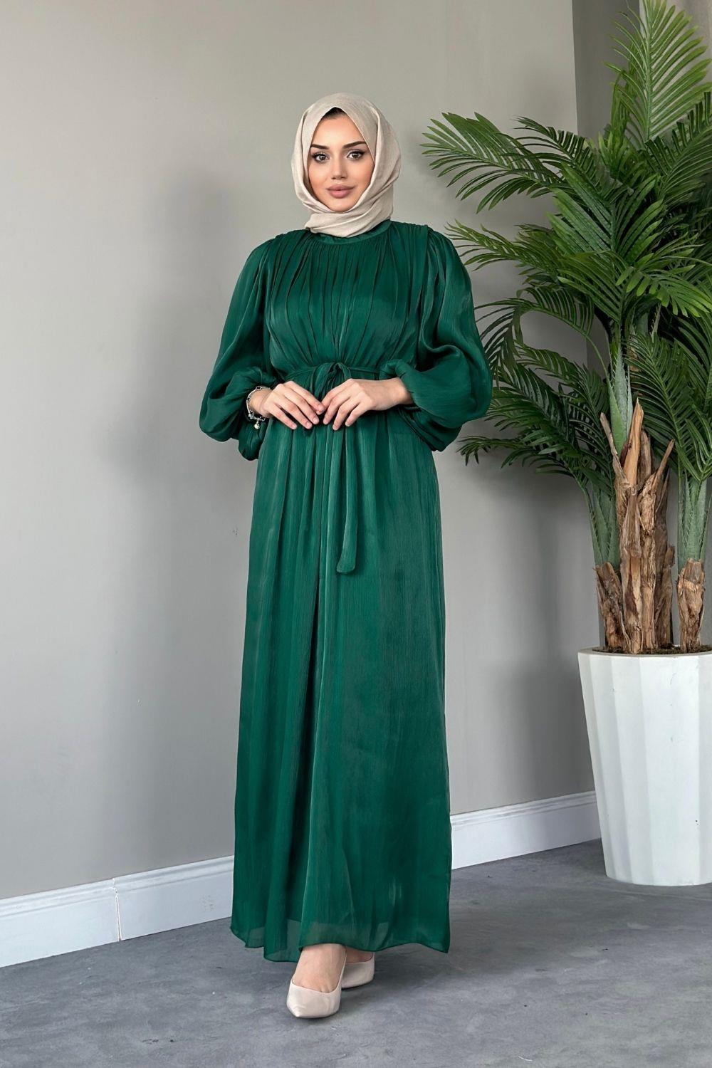 Kol Balon Simli Abiye Yeşil 4921 