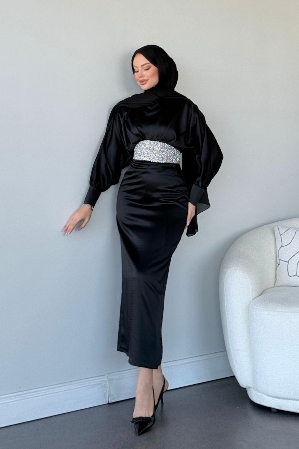 Bade Saten Abiye Siyah 4930 