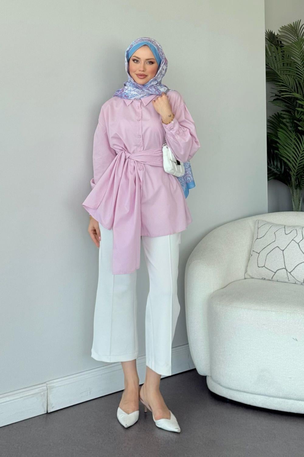 Awen Bağlamalı Gömlek Pembe 5005 