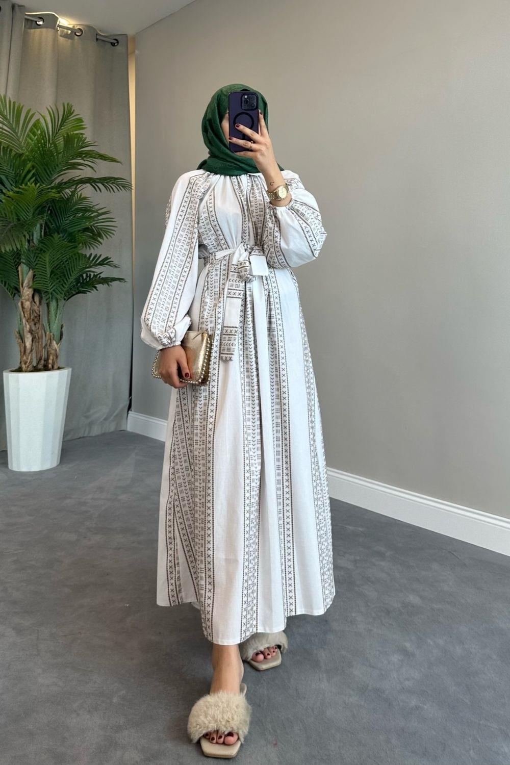 فستان كيليم من الكتان باللون البني