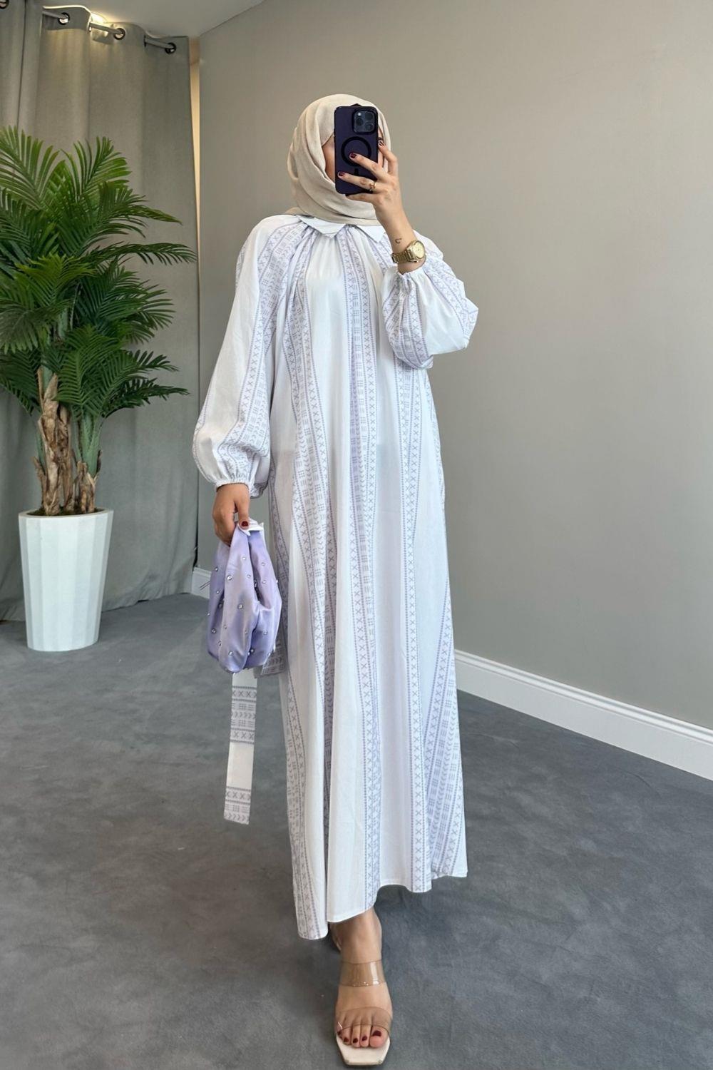 Kilim Desen Keten Elbise Lila 50148 