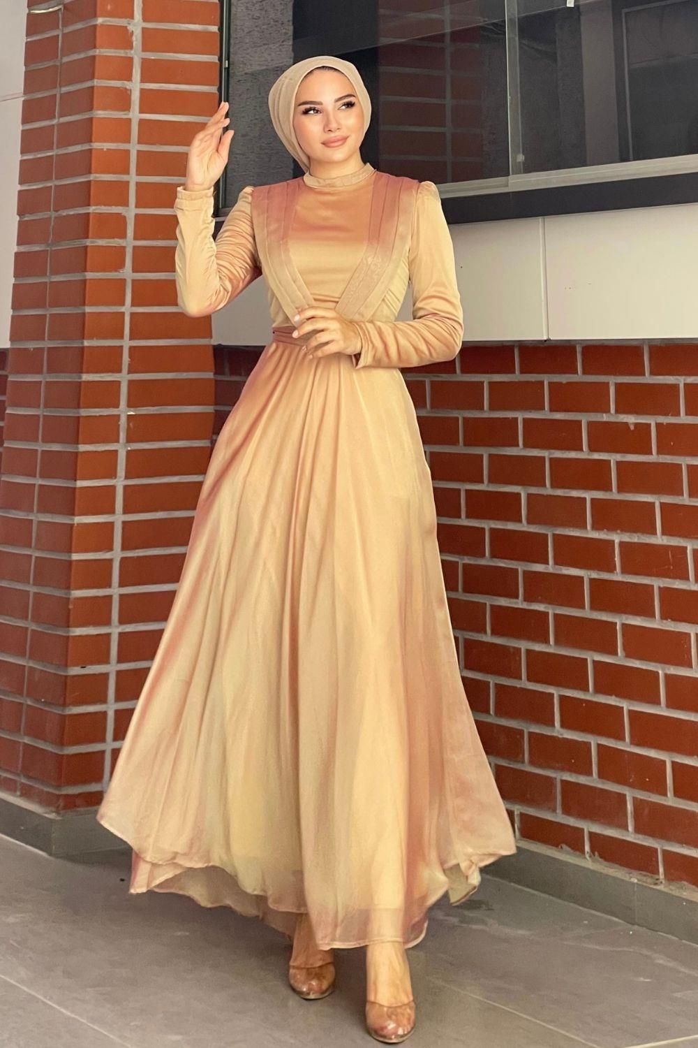 Çift Drapeli Janjan Abiye Gold 5025 