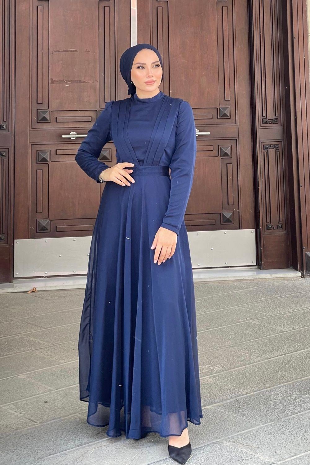 Çift Drapeli Janjan Abiye Lacivert 5025 