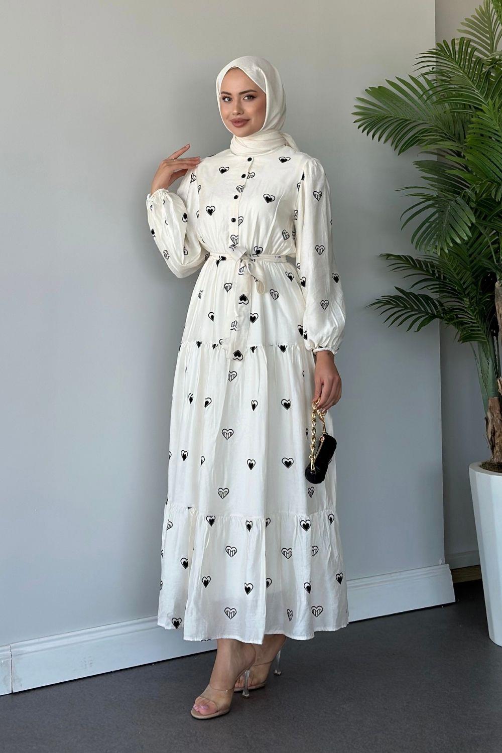 Kalpli Elbise Beyaz 50740 