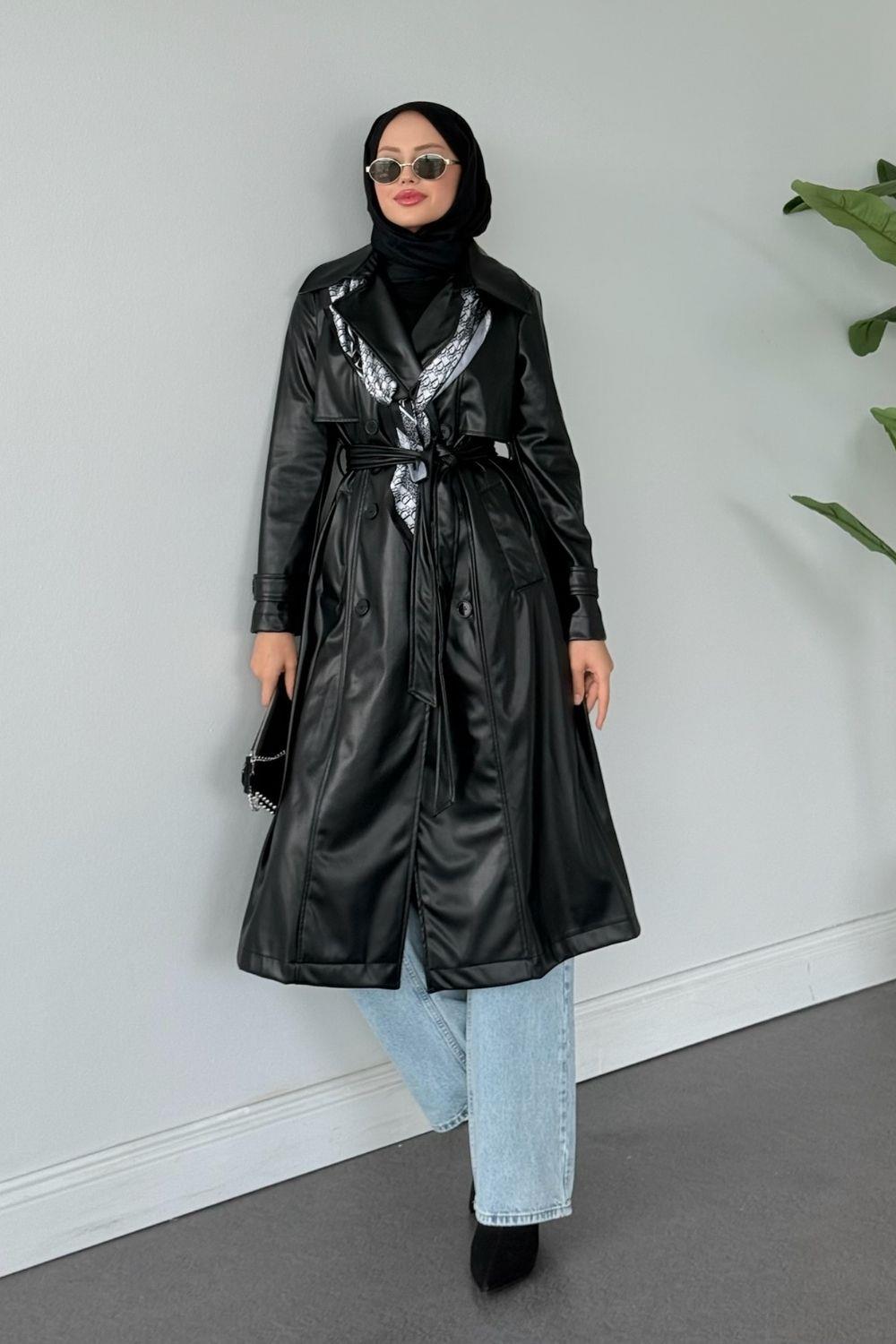 Aller Parça Deri Trençkot Siyah 51002 