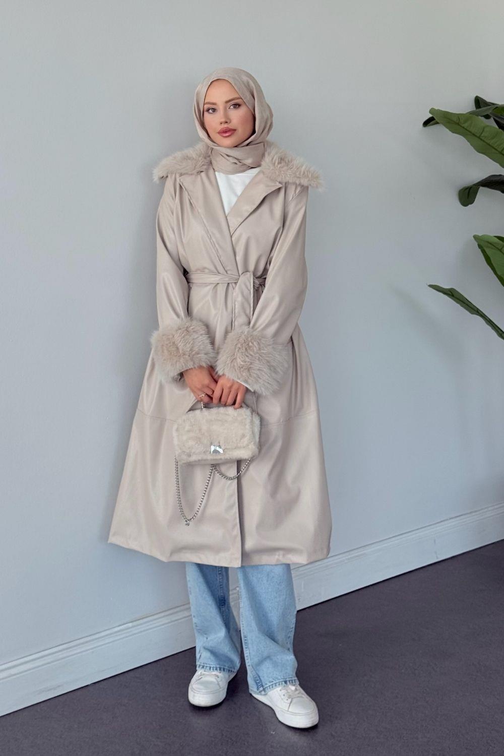 Mualla Kürklü Deri Trençkot Taş 51006 