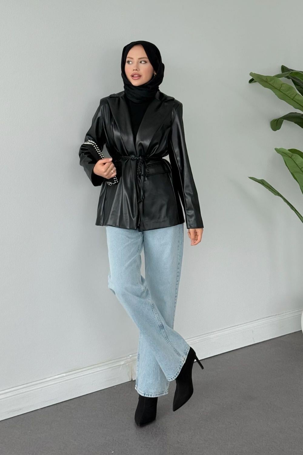 Demi Deri Blazer Ceket Siyah 51007 