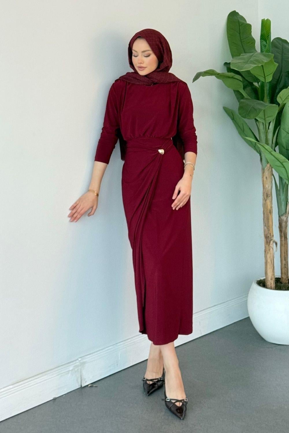 Tutku Elbise Bordo 5132 