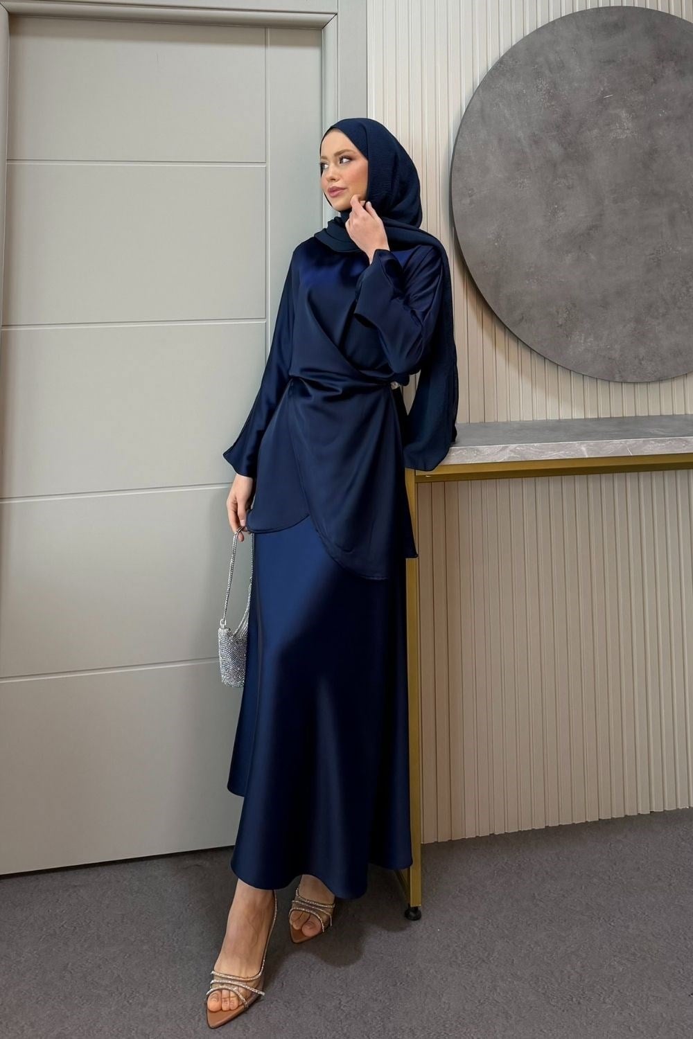 Olga Saten Etekli Takım Lacivert 5161 