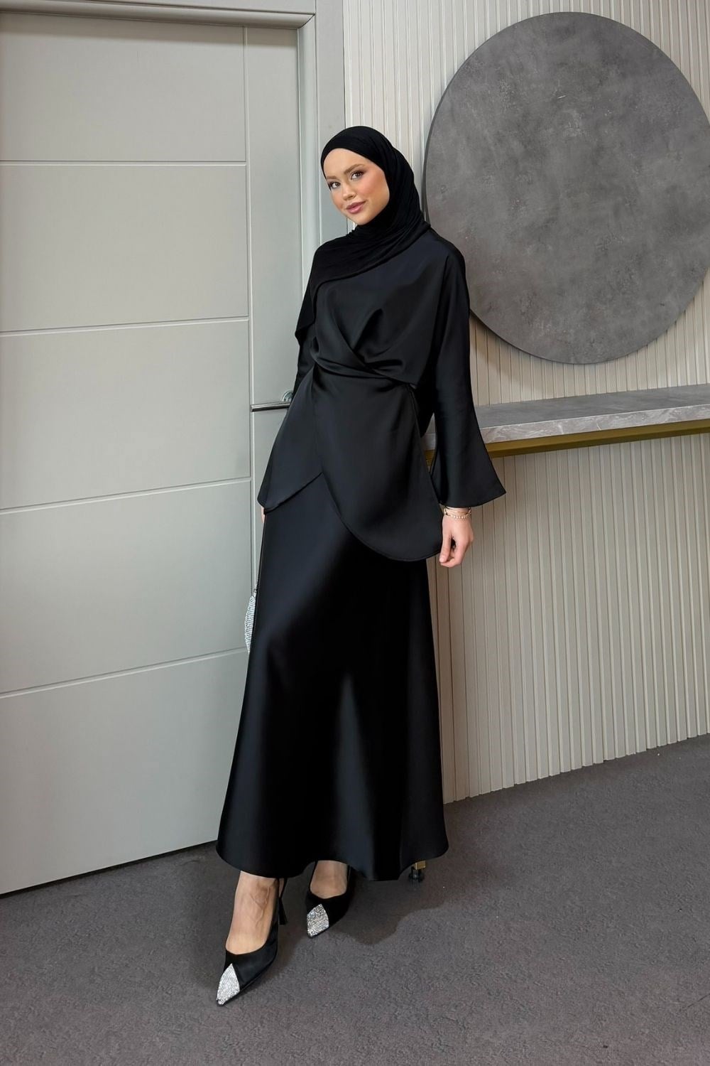 Olga Saten Etekli Takım Siyah 5161 