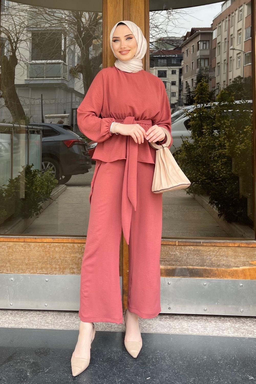 بدلة بنطلون آيروبين بحزام، Dusty Rose