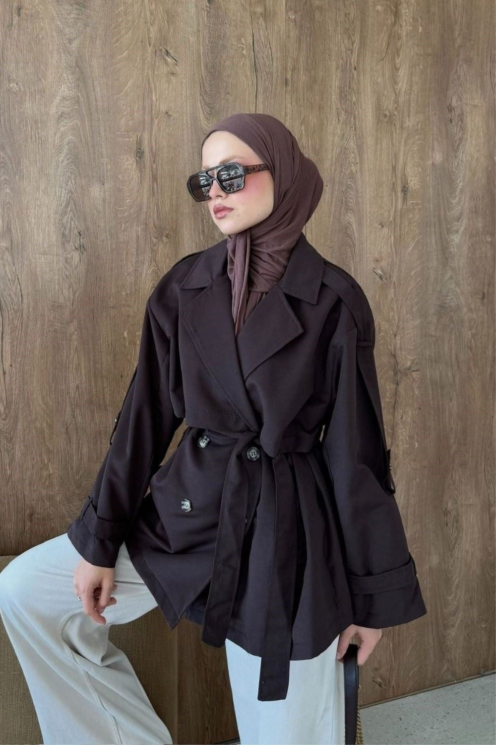 STYL Düğmeli Yarım Trenç Kahverengi 5534 
