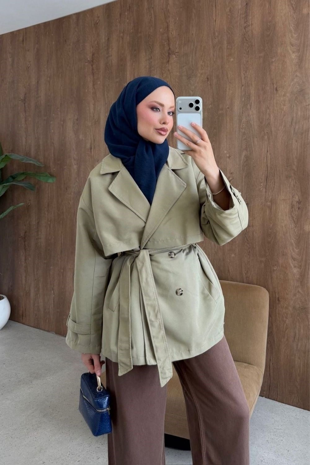STYL Düğmeli Yarım Trenç Mint 5534 