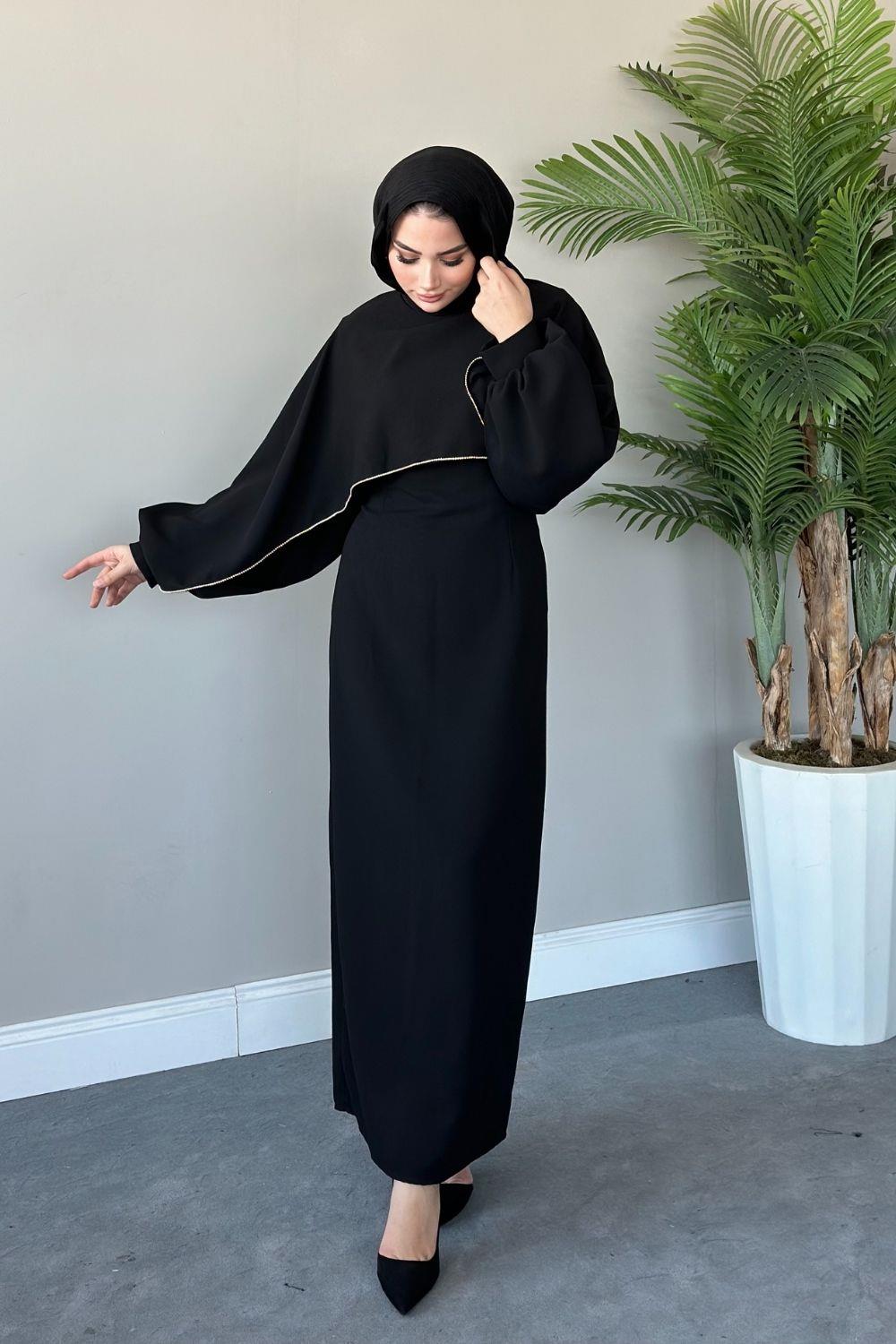 Pelerinli Abiye Siyah 5657 