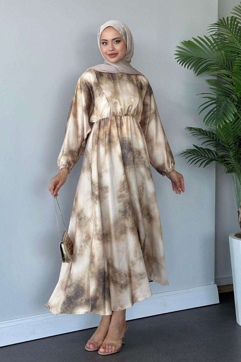 Fırça Desen Elbise Gold 5676 