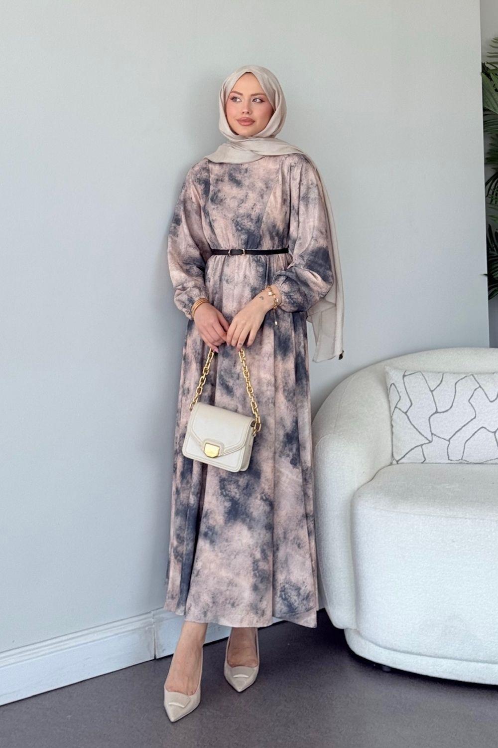 Fırça Desen Elbise Lila 5676 