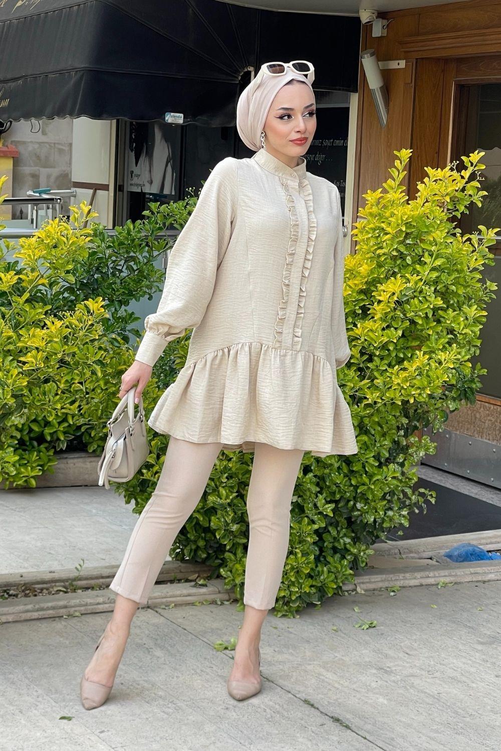 سترة بأزرار مخفية مكشكشة