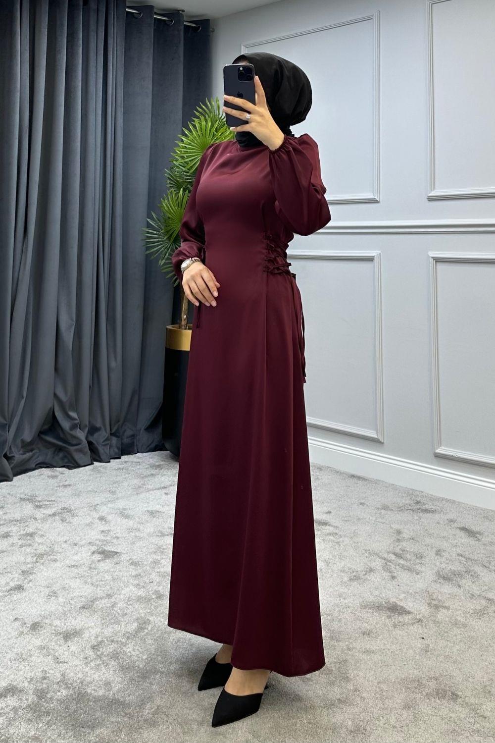Yandan Çapraz Bağlamalı Saten Abiye Mor 5948 