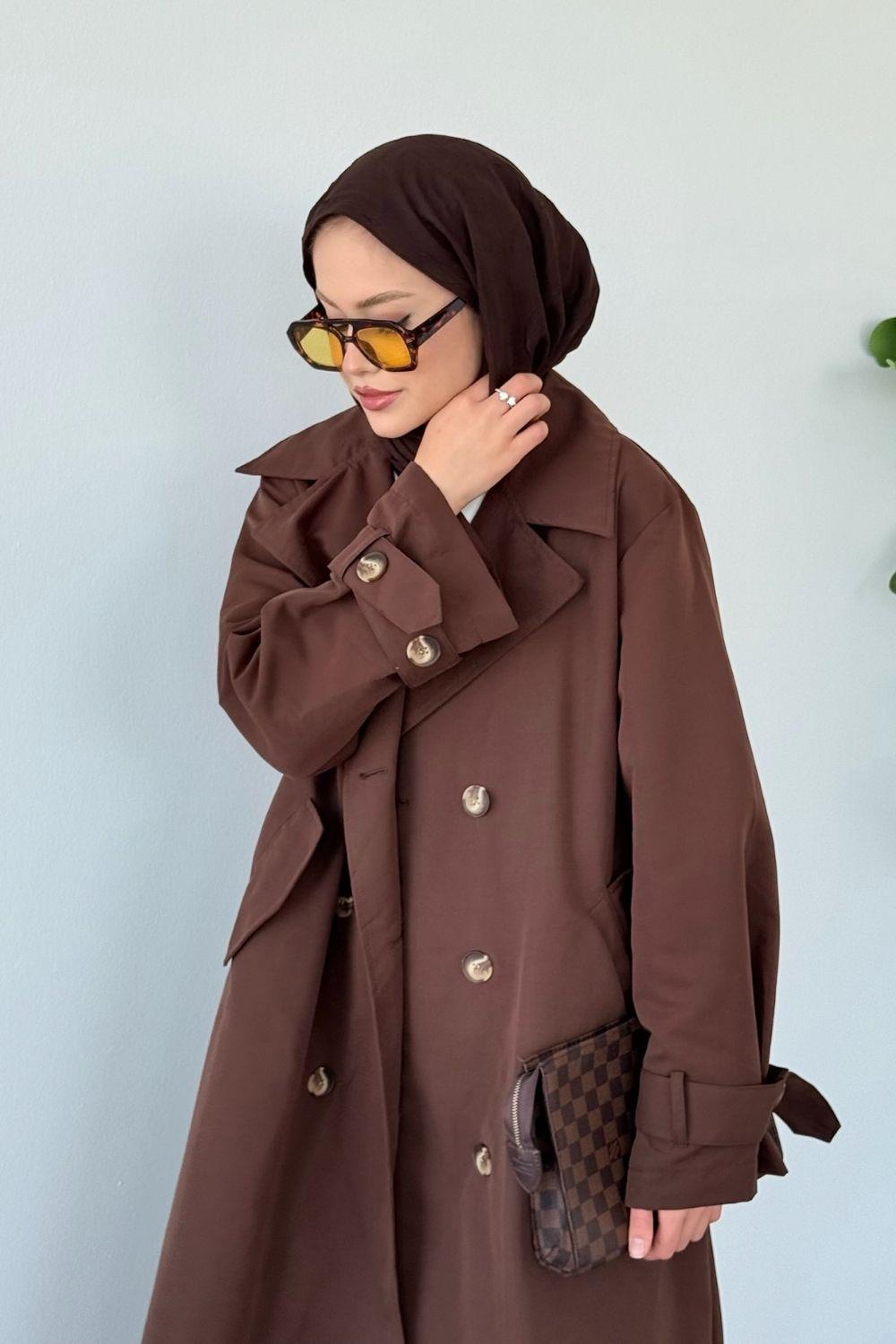 Asır Arka Pile Detaylı Trençkot Kahverengi 5979 