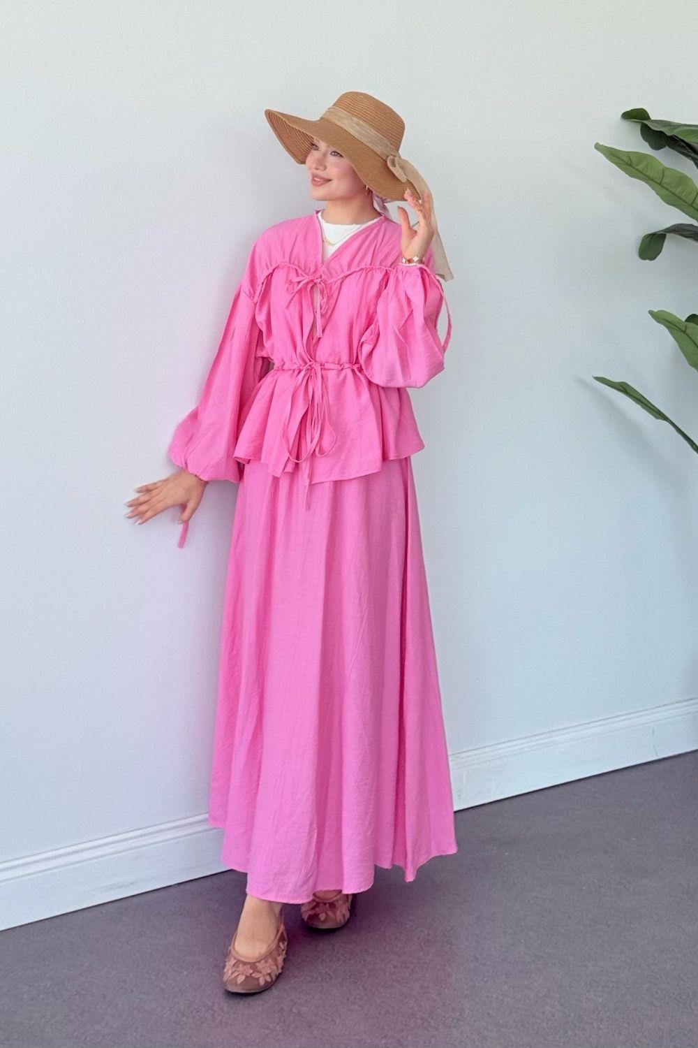 Büzgülü Etekli Takım Pembe 6000 